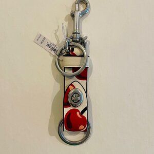 COACH TRIGGER SNAP BAG CHARM KEY FOB W/ CHERRY PRINT: Red,white CZ088
